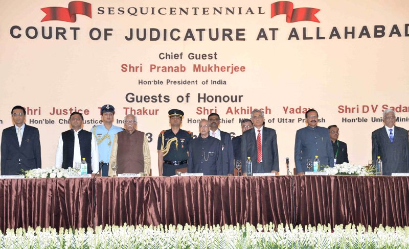 The President, Mr. Pranab Mukherjee at the inauguration of the Sesquicentennial Celebrations of the High Court of Judicature, at Allahabad, in Uttar Pradesh on March 13, 2016. The Governor of Uttar Pradesh, Mr. Ram Naik, the Chief Minister of Uttar Pradesh, Mr. Akhilesh Yadav, the Union Minister for Law & Justice, Mr. D.V. Sadananda Gowda, the Chief Justice of India, Mr. Justice T.S. Thakur and other dignitaries are also seen.