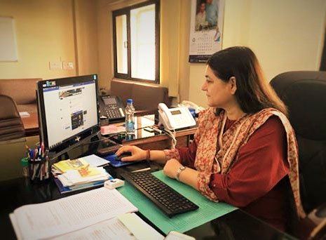 The Union Minister for Women and Child Development, Mrs. Maneka Sanjay Gandhi having a live facebook chat on the achievements of WCD Ministry, in New Delhi on June 01, 2016.