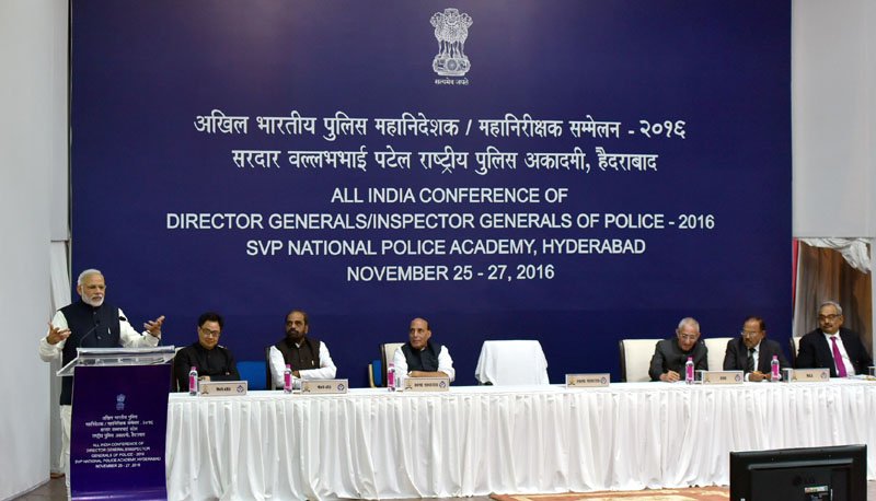 The Prime Minister, Mr. Narendra Modi addressing at the Annual Conference of DGs/IGs of Police, in Hyderabad on November 26, 2016.